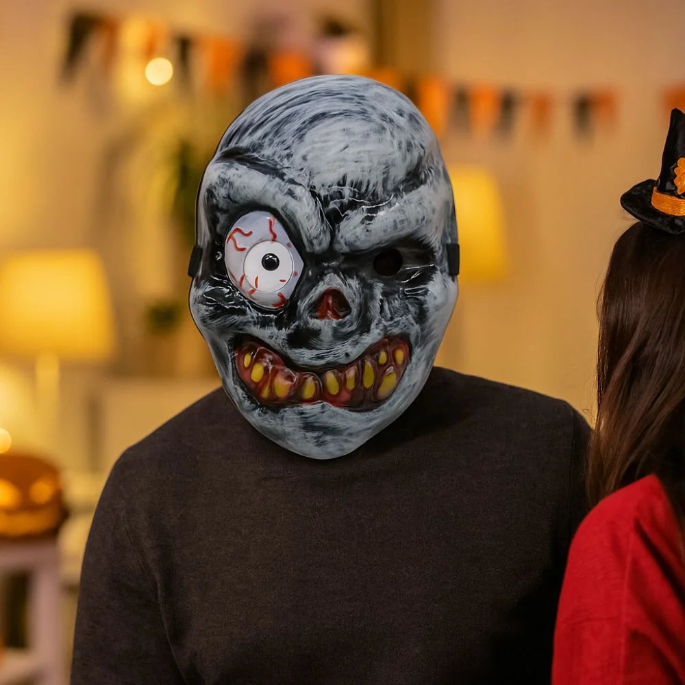 Full Face Halloween Ghost Mask One Eyed PVC Scary Ghost Head Cover Breathable Scary Props Ghost Headwear - product image 2