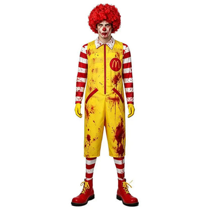 Bloody Ronald M Clown Costume Parade Zombie Costume Jumpsuit Wig Halloween Haunted House - Clothes Wigs / Adult XL