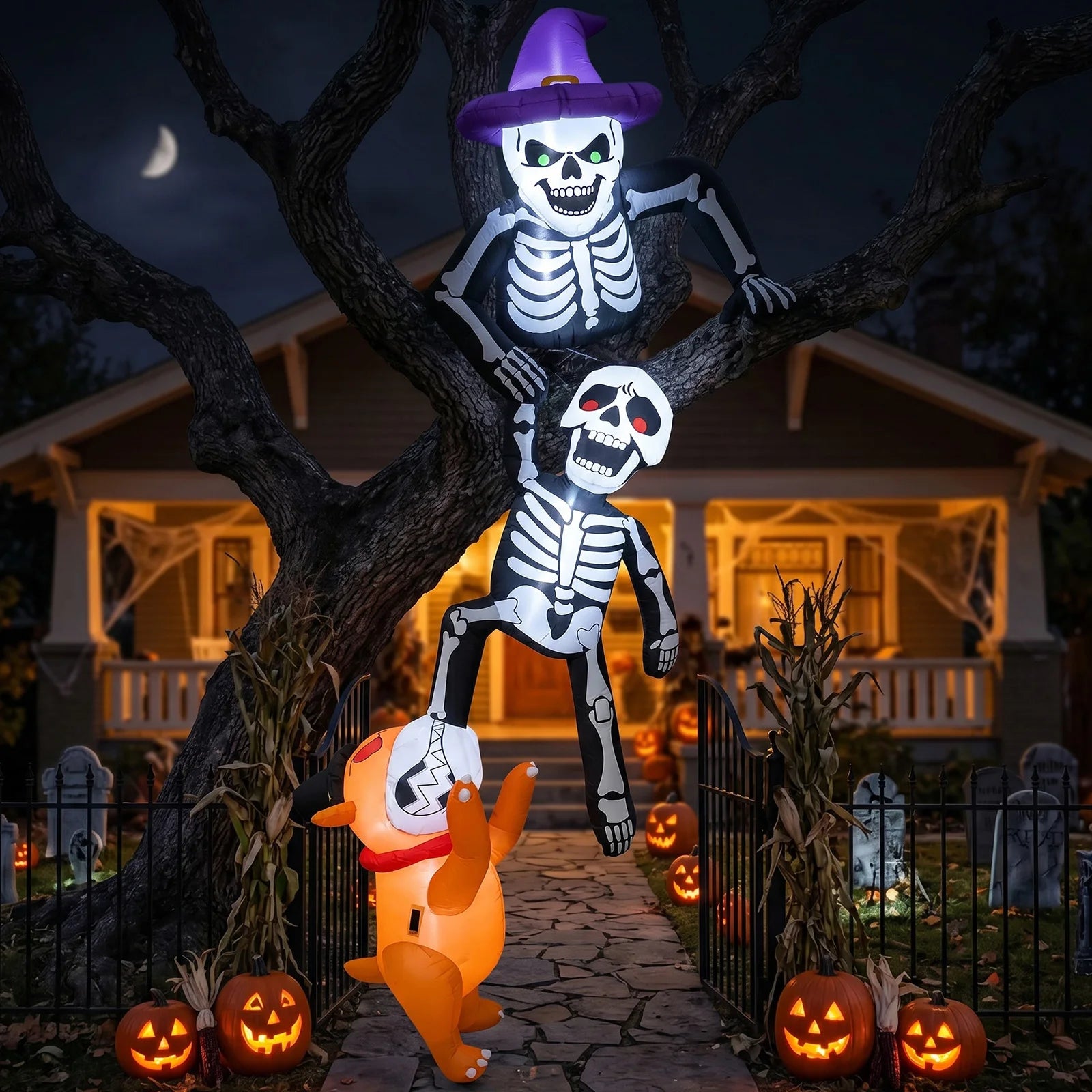 8FT Outdoor Inflatable Halloween Decoration Skeleton with Dog Biting Climbing Design for Patios Rooftops And - product image 5