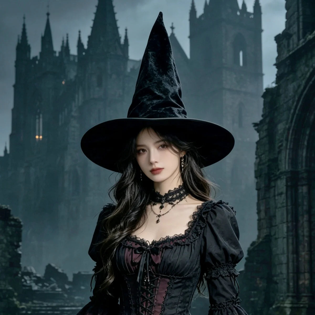 Glinda Wicked Witches Hats Black Large Ruched Witch Hat Women Costume Accessory Halloween Cosplay Party Decor - product image 5