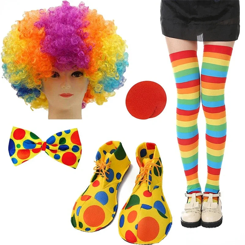 Clown Costume - Nose Wig Bow Tie Shoes Headband Gloves Hat Stockings and Vest Dress Up - 28 / One Size