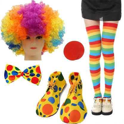 Clown Costume - Nose Wig Bow Tie Shoes Headband Gloves Hat Stockings and Vest Dress Up - 28 / One Size