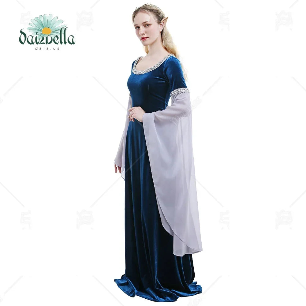 DAIZBELLA Halloween Medieval Costume Handmade Historical Dress Retro Fairy Elf - Gray / L