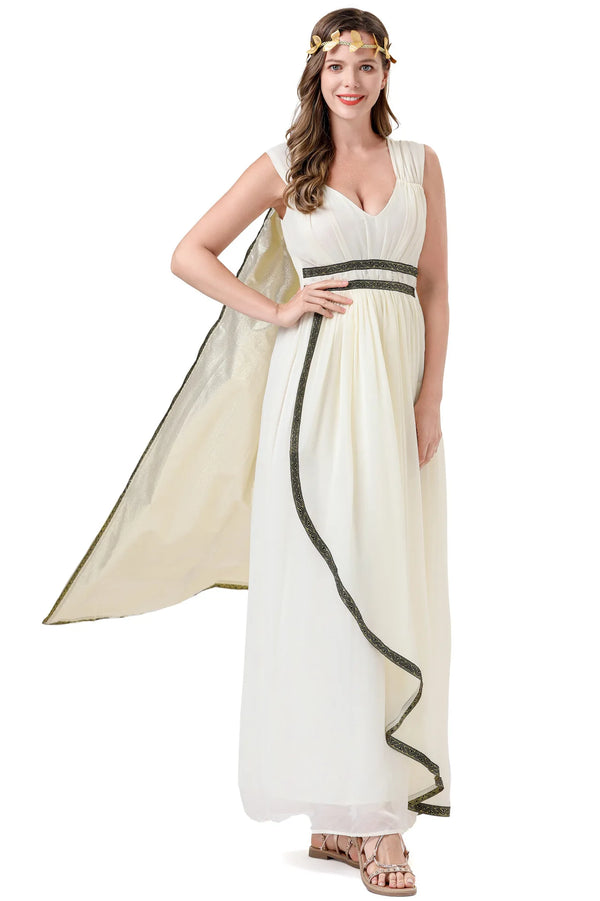 Medieval Egyptian Greek Goddess Costume Dress White Robe Historical Costume for Halloween - Ivory white / S