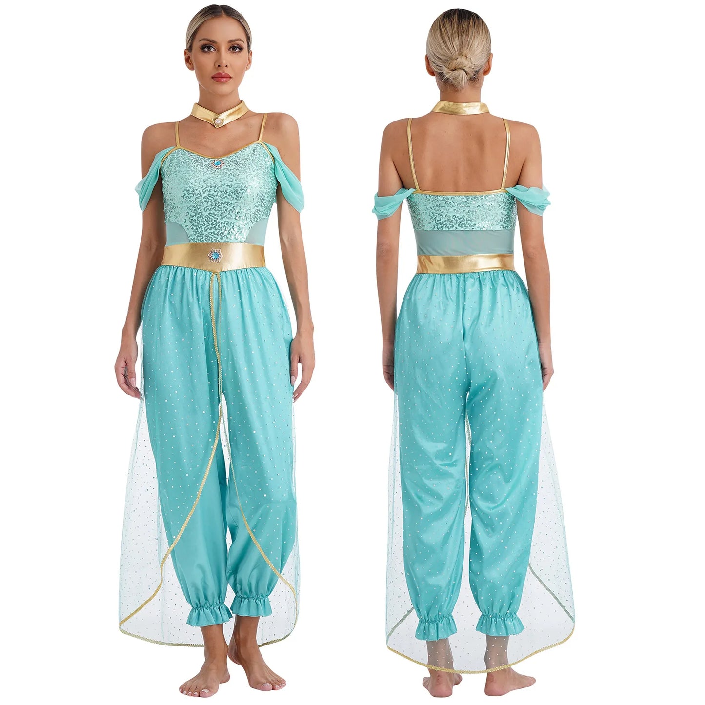 Women's Arabian Prince Belly Dance Princess Jumpsuit Indian Gems Costume - alternate view 12