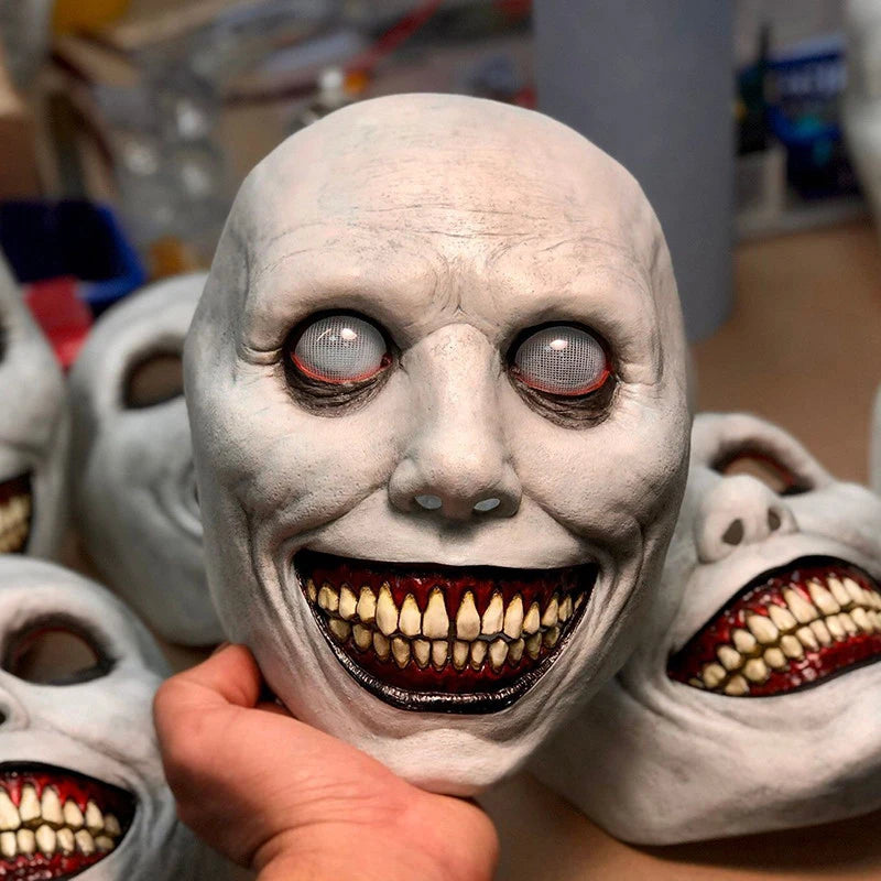 Horror the Exorcist Smiling Face Demon Mask Costume Evil Creepy Ghost Skull Plastic Masks - A