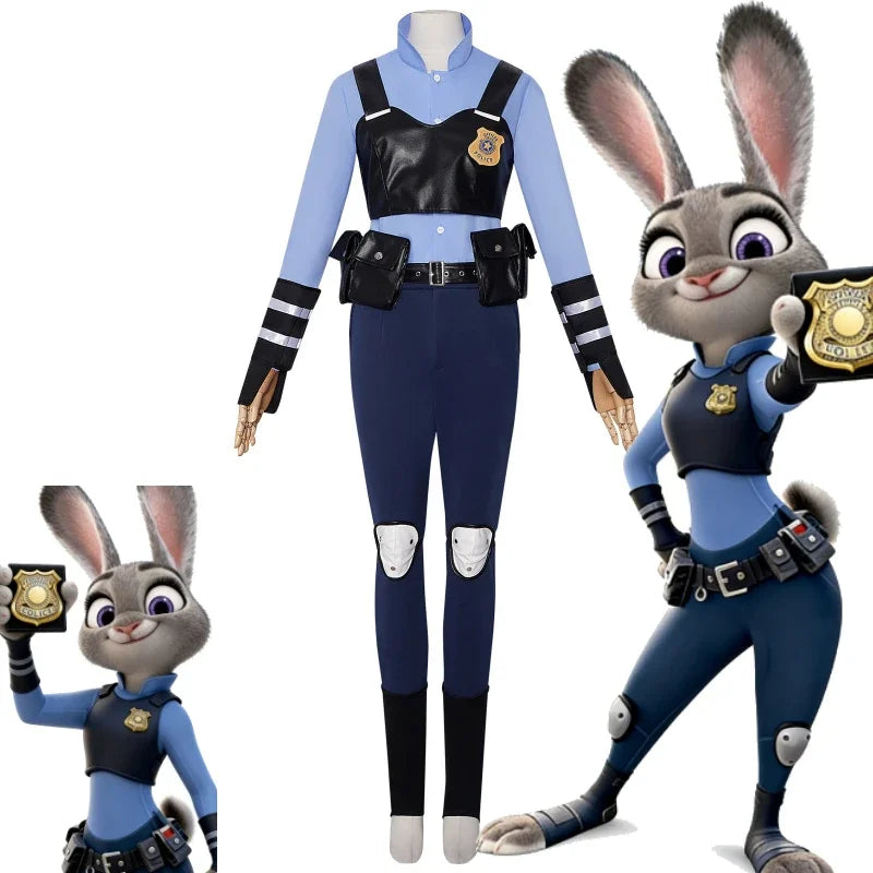 Animated Animal City Rabbit Police Officer Police Uniform Kids Adults Cute Cosplay Costume,