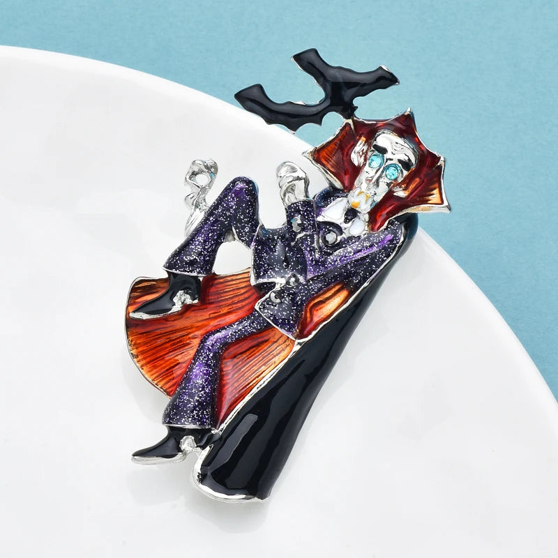 Wuli&baby Halloween Male Witch Brooch Pin Enamel Dracula Vampire Badge - product image 3