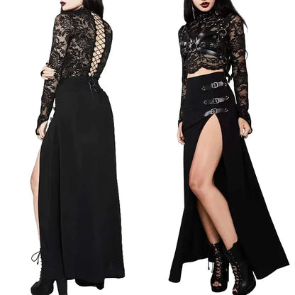 Women's Gothic Pirate Witch High-Waist Slit Costume Skirt