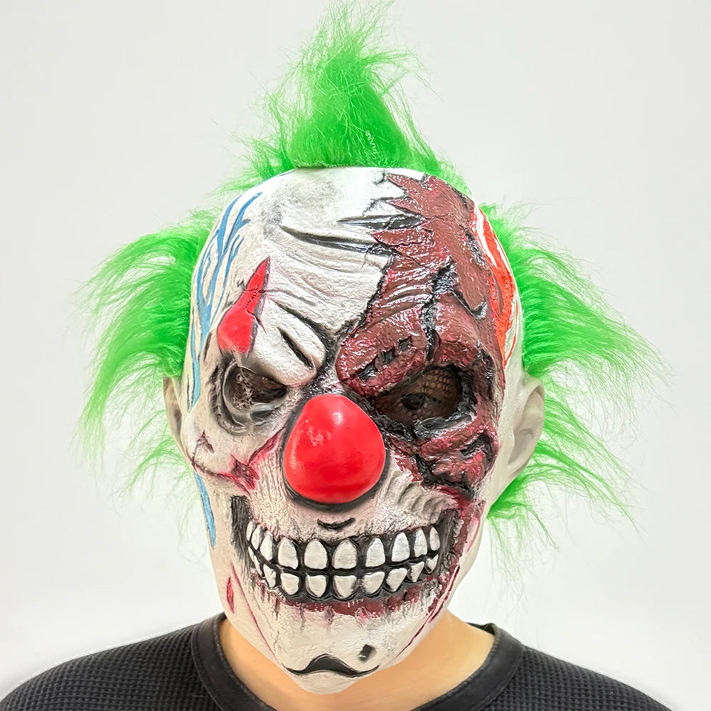 Scary Clown Latex Mask with Hair – Halloween Horror Costume