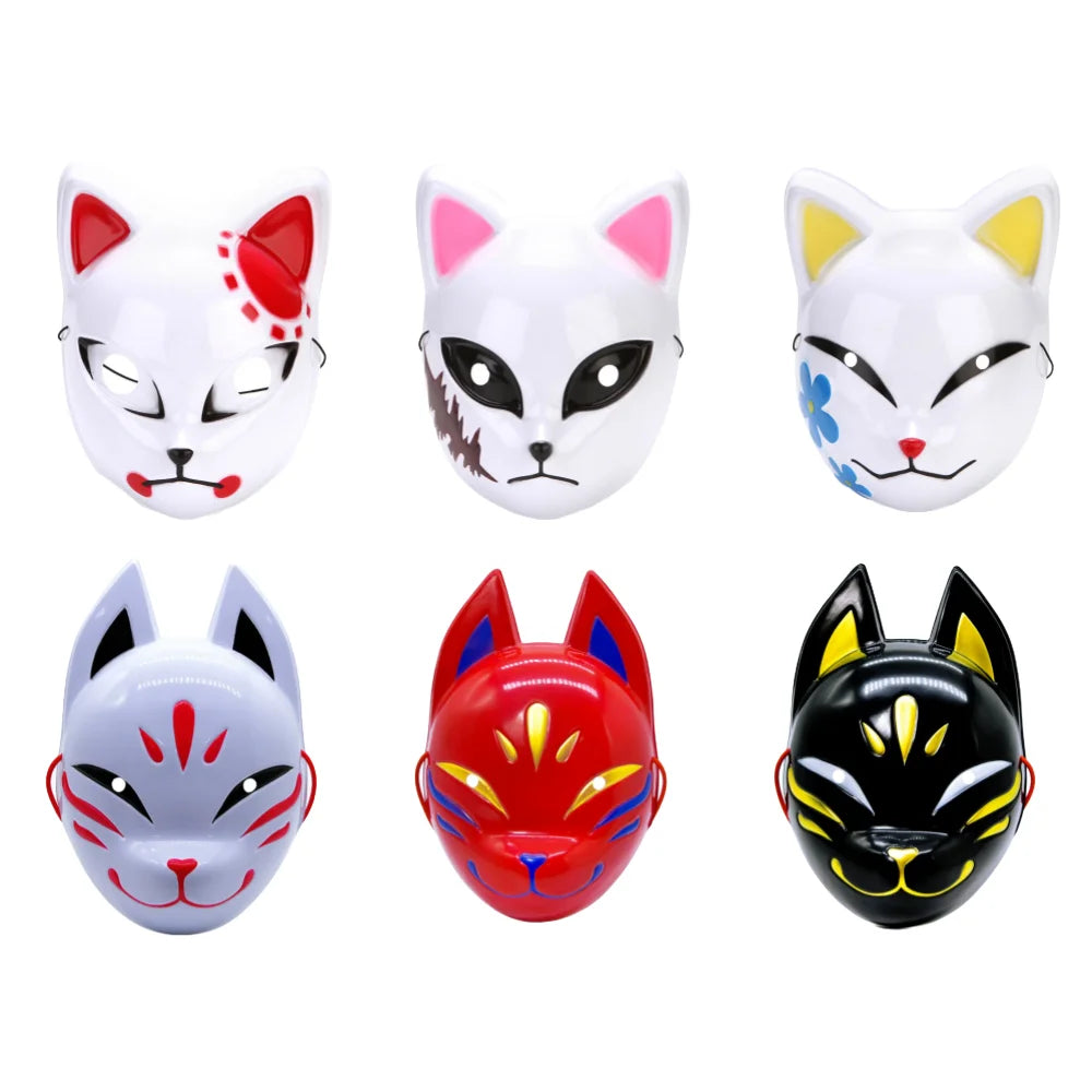 Japanese Anime Demon Slayer Mask Costume Anime Props Halloween Fox Mask Hanfu Costume - Style 2-Red