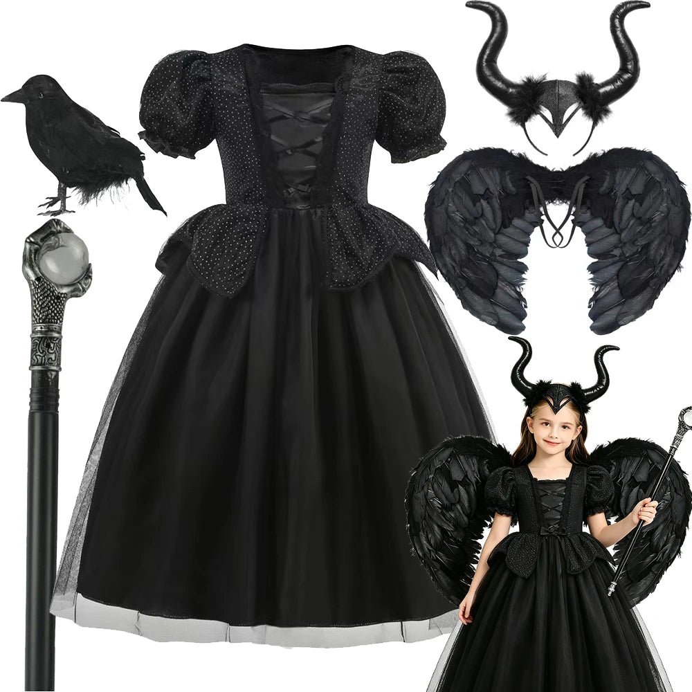 Halloween Costume For Kids Black Witch Dress Fancy Role Playing Costume Girls Gown Outfit - product image 1