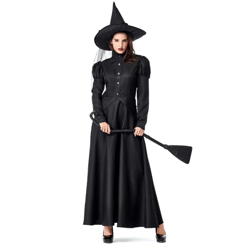 Halloween Wizard Cosplay Costume Kids Adult Halloween Women Deluxe Wicked Witch Costume Black