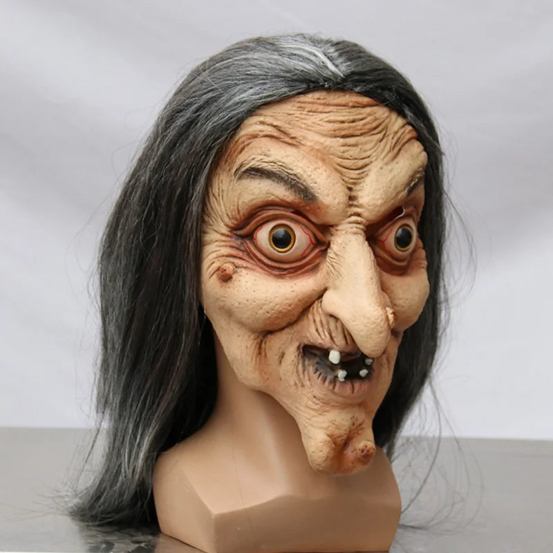 Scary Old Witch Mask Latex with Hair Halloween Wig Grimace Costume - product image 6