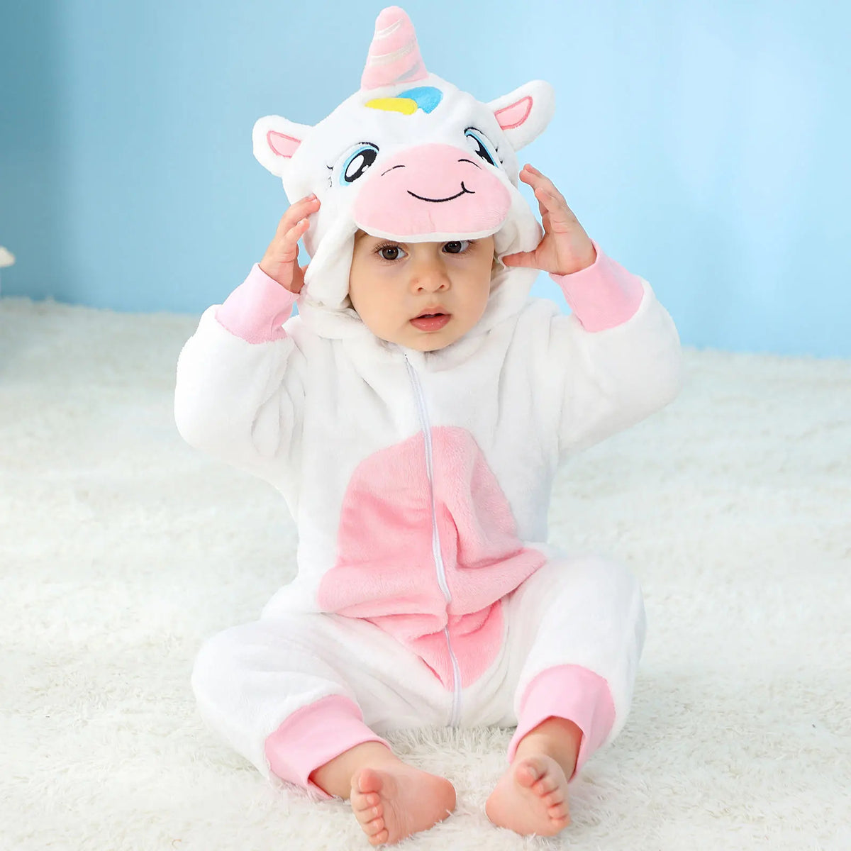Dinosaur Winter Baby Romper Kigurumi Costume Flannel Hooded Bodysuit Pajamas Animal