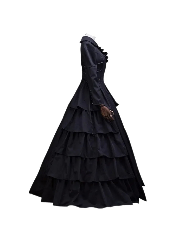 Women's Medieval Victorian Dress Halloween Renaissance Gothic Lace - black victorian / XL