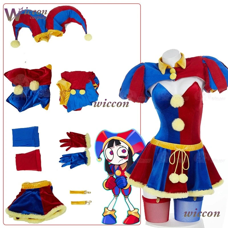 Clown Circus Costume Original Design Adult Digital Pomnii Wig Hat Velvet Skirt Cartoon - Costume and wig / XL