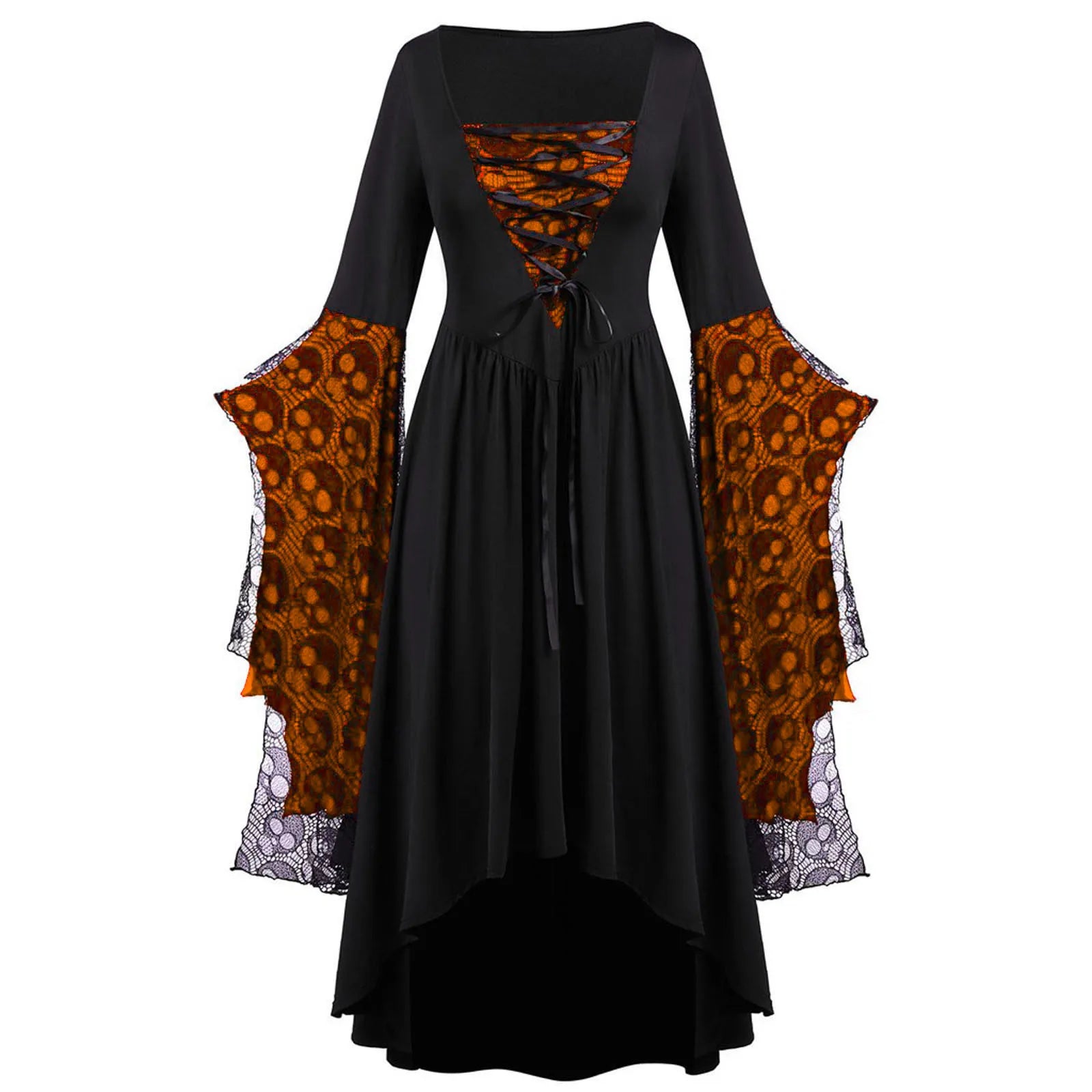 Gothic Dresses Women Vintage Witch Vampire Dress Dresses Up Carnival Dress Trumpet