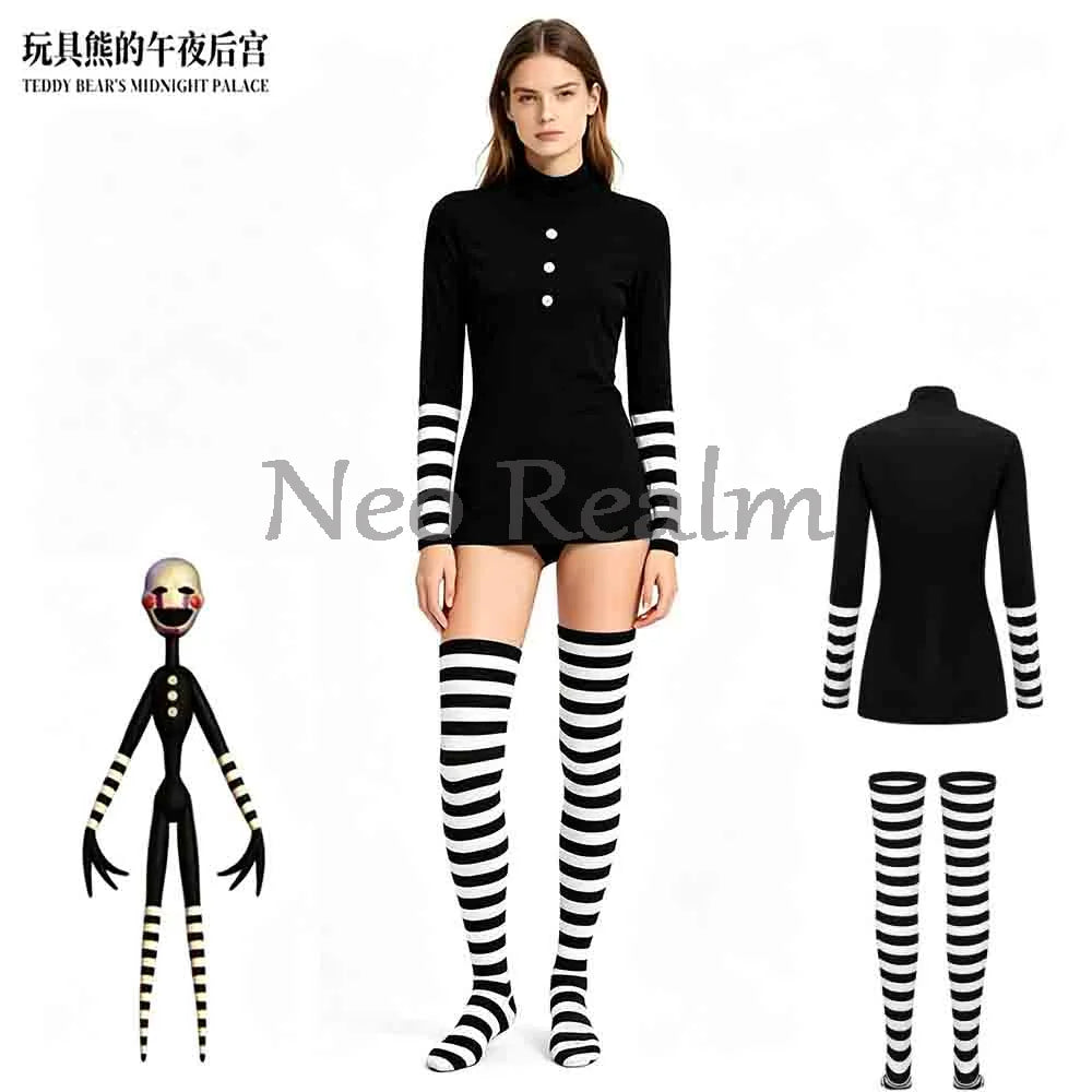 FNAF Puppet-Inspired Clown Costume – Striped Dress & Leggings