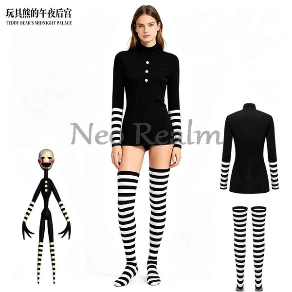 Fnaf Puppet-Inspired Clown Costume - Striped Dress & Leggings