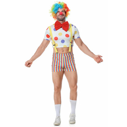 Clown Costume Magic Trick Prop Headwear Top Rompers Bowknot Red Rose 5pcs Set Comic Jester - MULTI / M