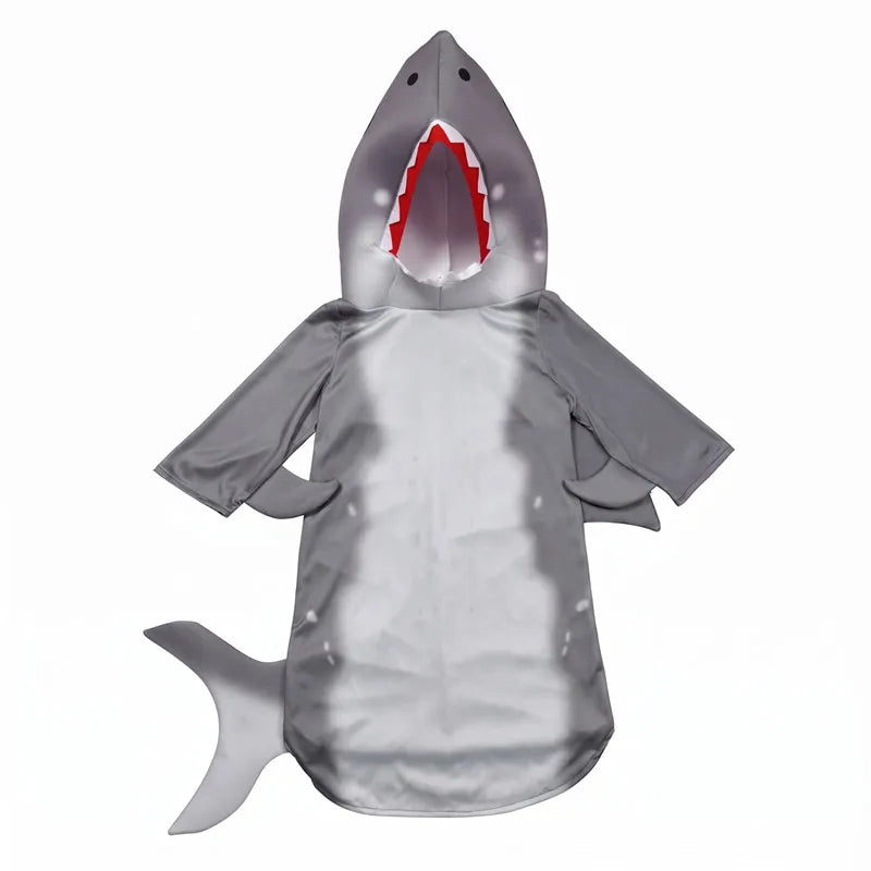 Childrens Shark Hooded Cosplay Costume with Tail Halloween Party Dress Up Performance OutfitSchool Play Performance Outfit