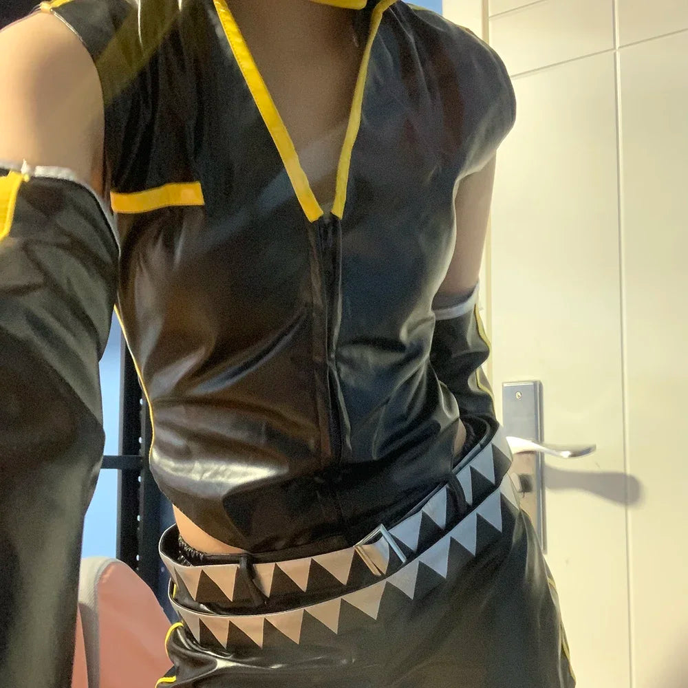Anime Game Len Costume Adult Unisex Leather PU Top Shorts Suit Halloween Punk Outfit - Len / S