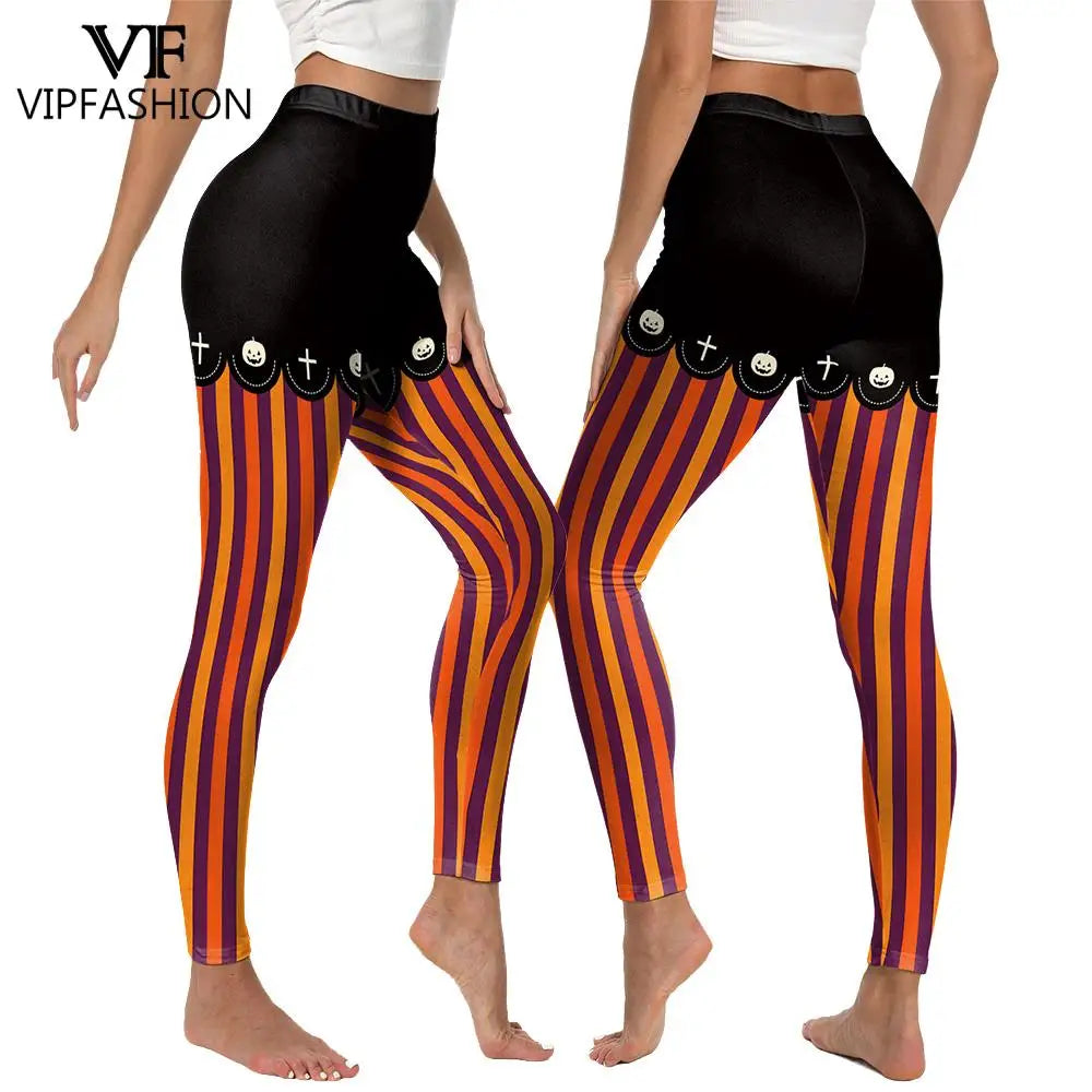 Women's Spooky Pumpkin Stripe Leggings - alternate view 6