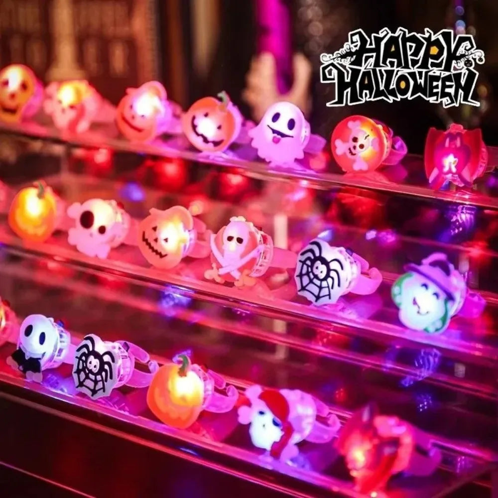 Halloween Light Up LED Rings, Non Candy Trick or Treats 3D Flashing Rings Toys Glow In the Dark Halloween Party Favor Ring Toy Gifts For Kids Adults Goodie Bag Stuffers