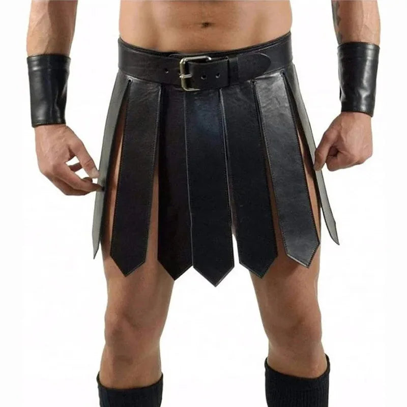 Men's Medieval Renaissance Roman PU Skirt Warrior Gladiator Knight Costume - alternate view 6