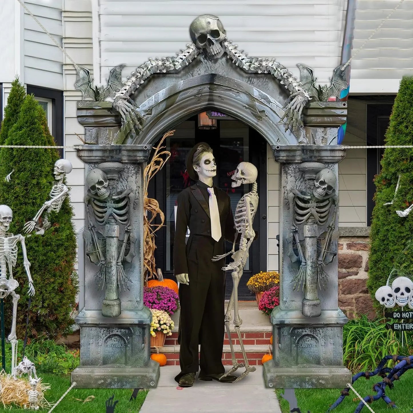 Halloween Skeleton Party Decorations Scary Tombstones Door Banner Creepy Bats Photo Booth - Discount Halloween City