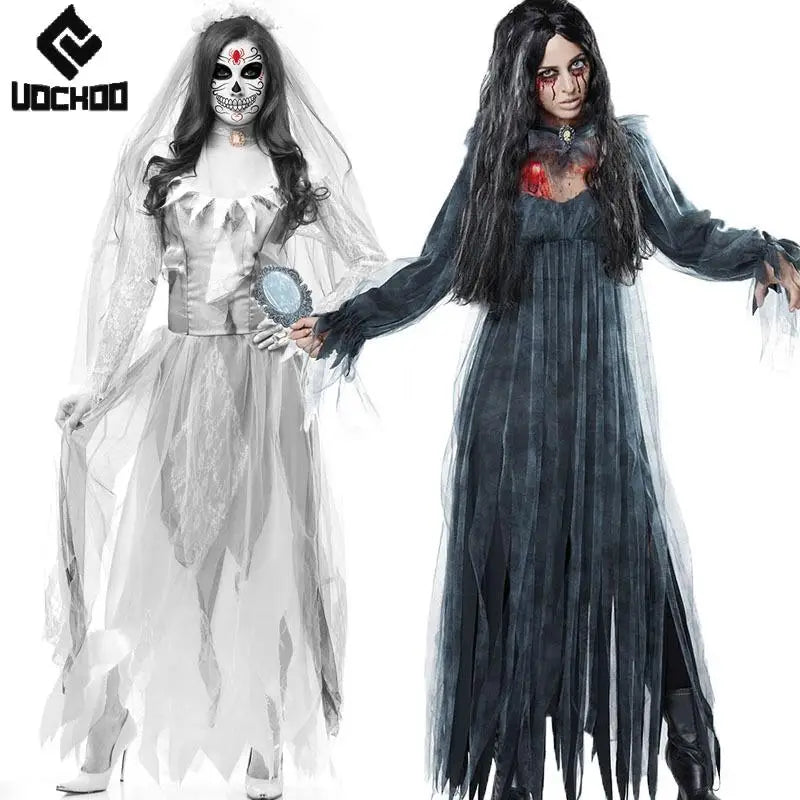 Halloween Ghost Bride Cosplay Costume Horrible Skeleton Dress Gothic Gown - product image 1