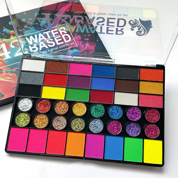 Painted 42 Colors Face Paint Kit for Kids, Non-Toxic Water Activated Face Paint Palette with Brushes, For - product image 1