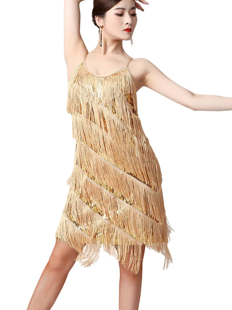 Women 1920s Vintage Great Gatsby Sequin Dress Sexy V-Neck Summer Cami Dress Gold