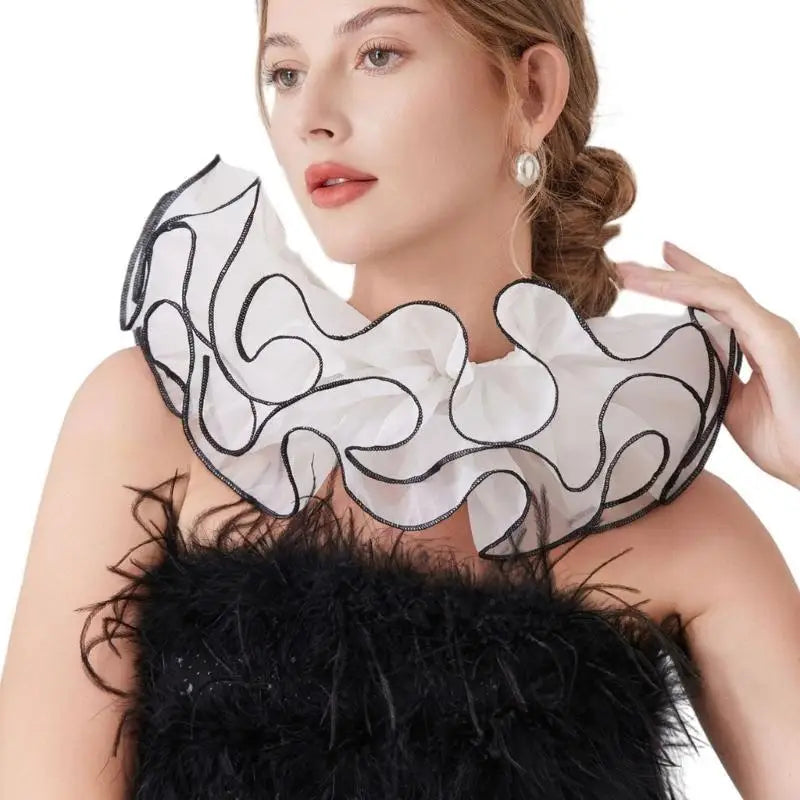 39BD Clown Costume Mesh Ruff Collar Halloween Decoration Victorian Neckpiece - View 8