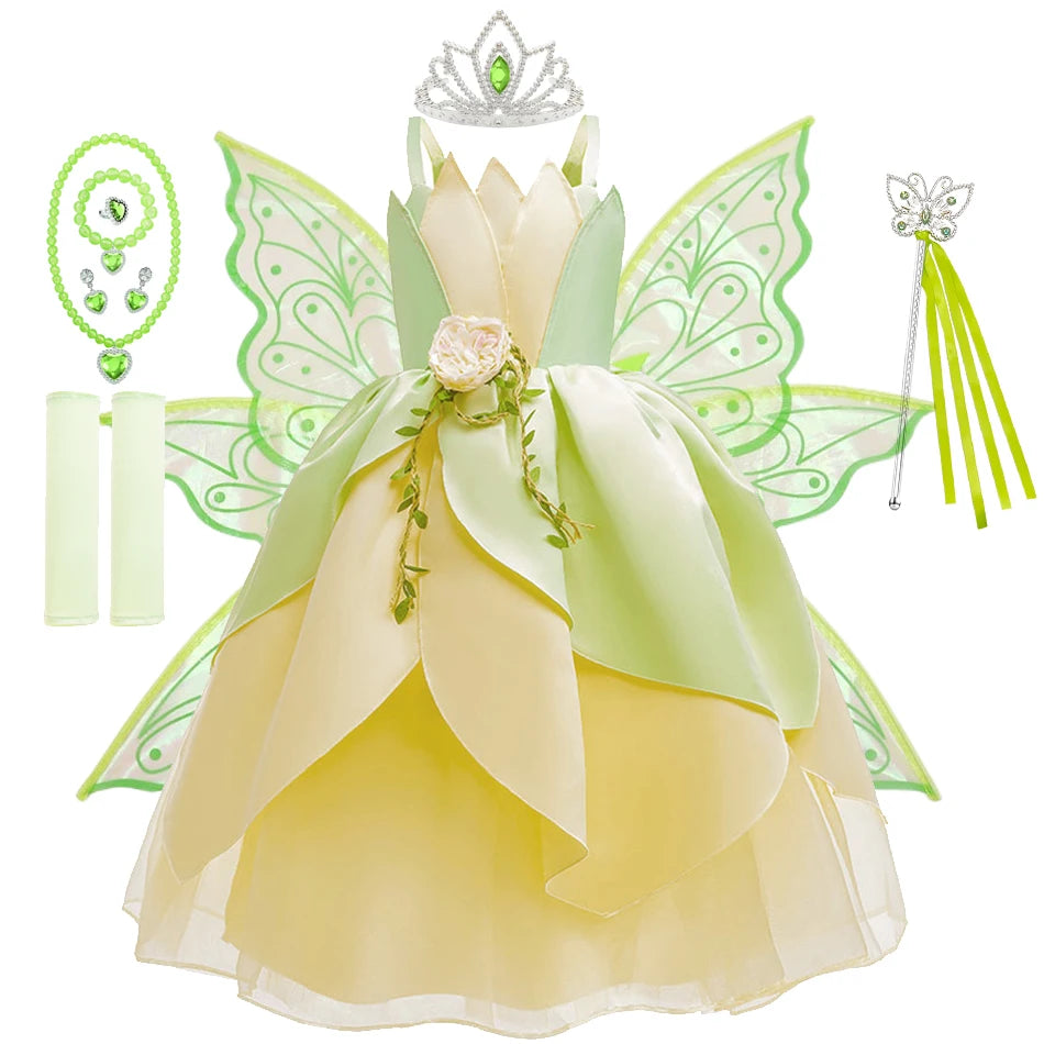 Girls Tiana-Inspired Princess Dress – Floral & Light-Up Costume Options
