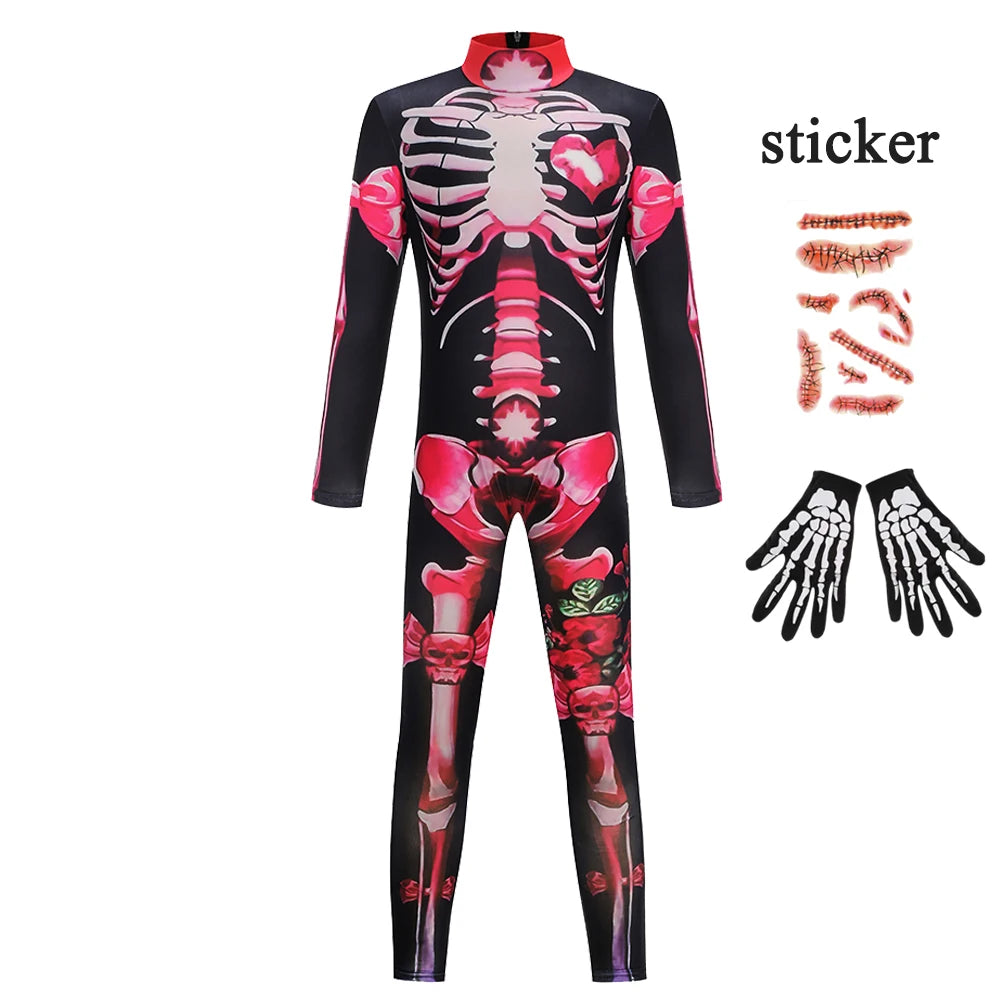 Girls Halloween Cosplay Ghost Bride Gothic Jumpsuit Rose Skeleton Scary - product image 10