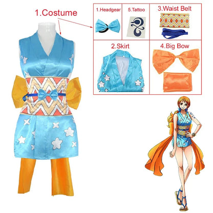Halloween Anime Nami Costume Women's Dress Including Headgear Tattoo Stickers - Set 2 / L