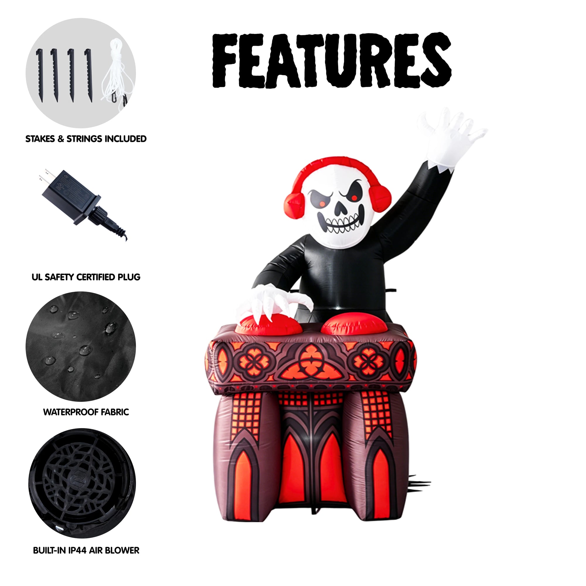 6FT DJ Skeleton Inflatable Decoration with Music Speaker & Music