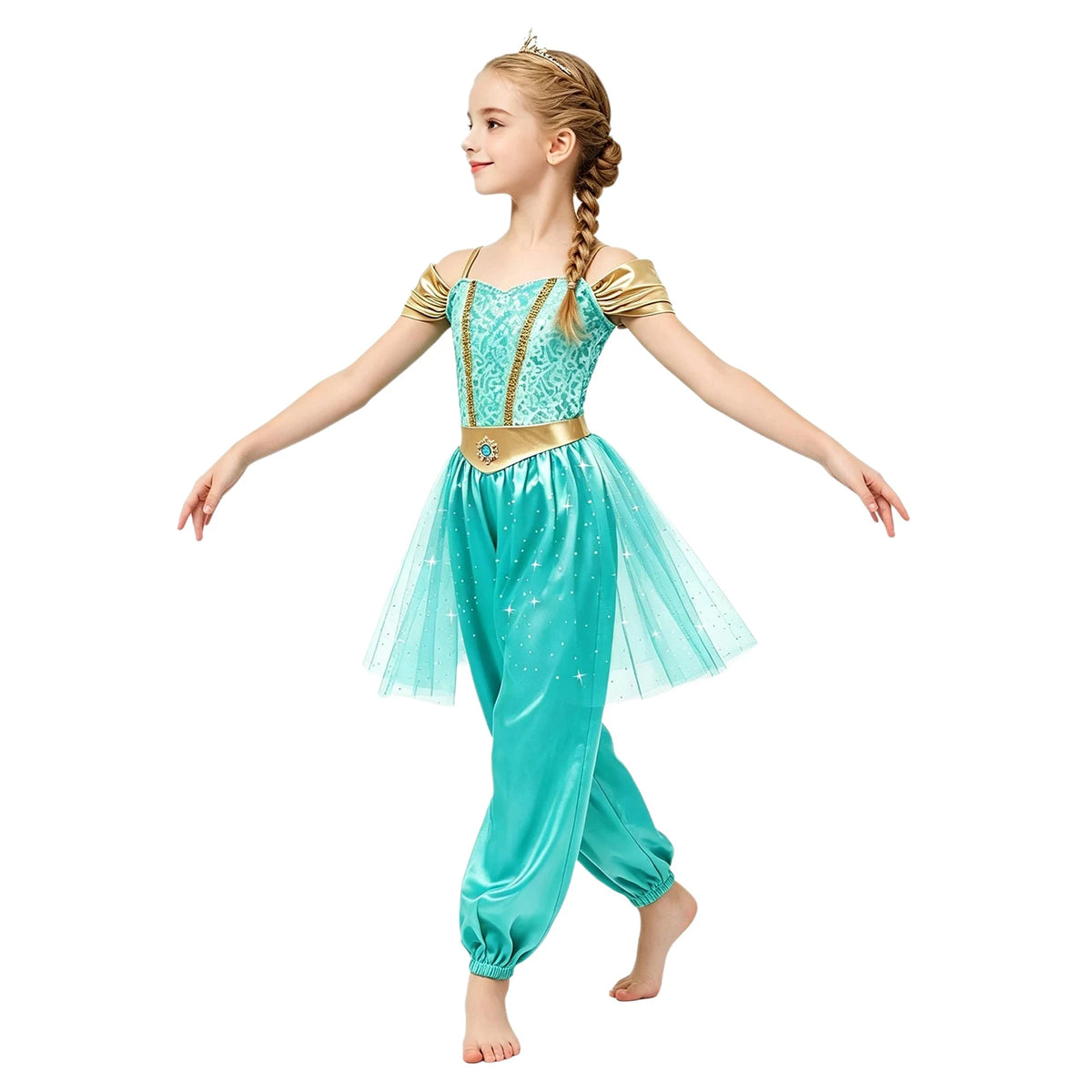 Girls Arabian Princess Halloween Dress Up Costume Metallic Ruched Sequin - product image 3