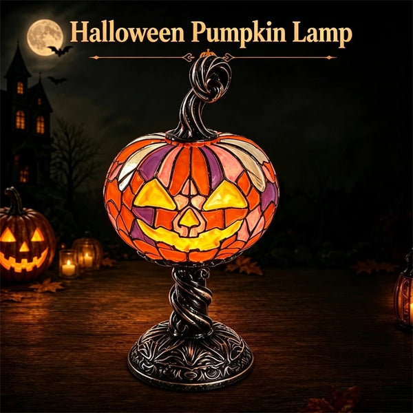 Halloween Pumpkin Table Lamp Vintage Style Resin Pumpkin Night Light USB Powered, Desktop Decorative Ornament