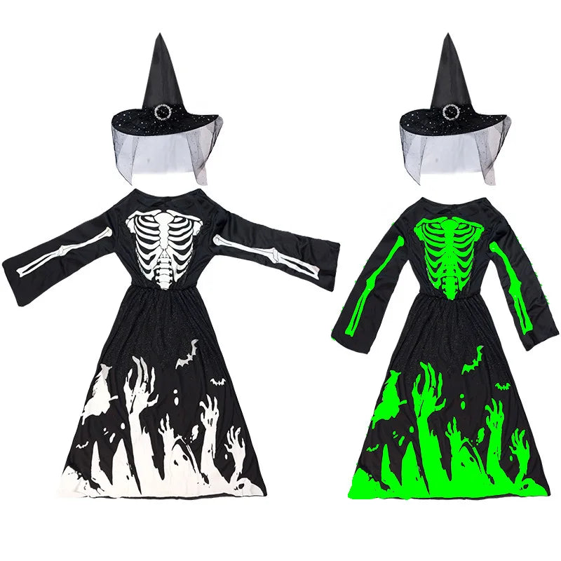Luminous Grim Reaper Cosplay Skeleton Costume Mädchen Halloween Party Outfit Glowing Death God Horror Theme - product image 6