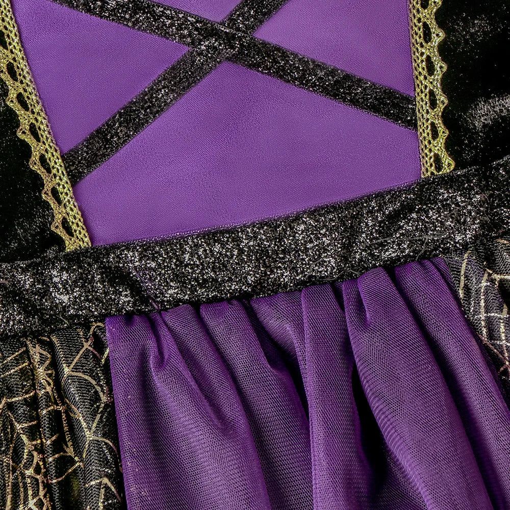 Purple Black Witch Golden Spider Web Kids' Dress Halloween Costume - product image 4