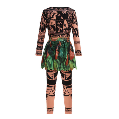 Moana Movie Cartoon characters Maui Kids Boys Costume Maui Tattoo Top+Pants 2Pcs Sets Birthday Children With Fish hook knife