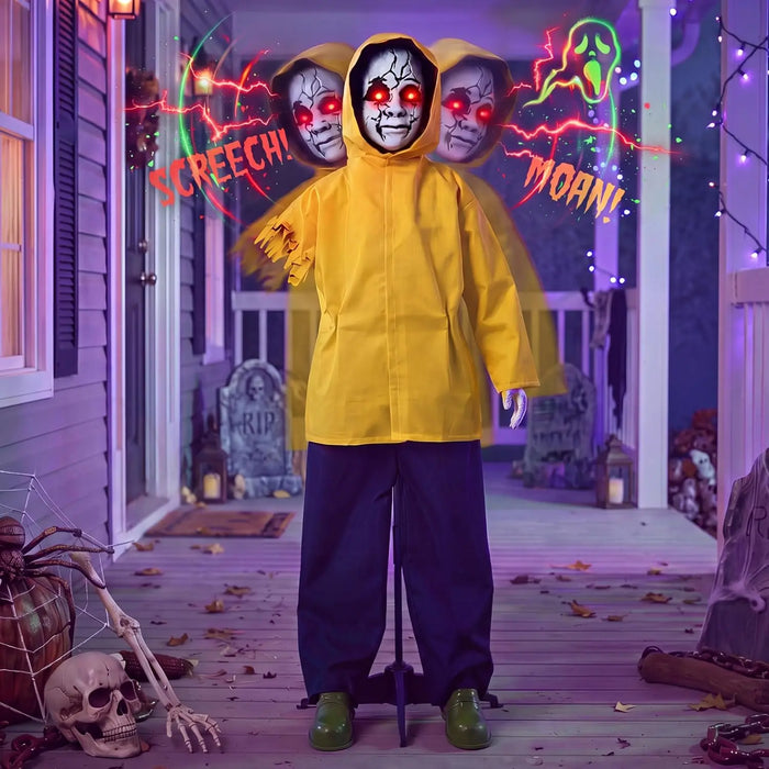 4 FT Life-Size Ghost Animatronic with Glowing Eyes & Sound