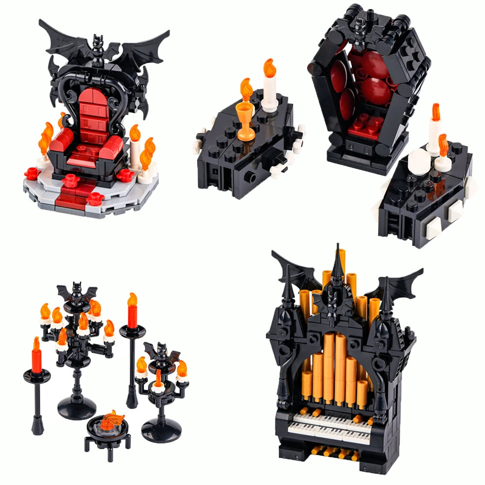 MOC Halloween Skeleton Horde Building Blocks Dark Castle with Vampire Throne DIY Medieval - B32-47
