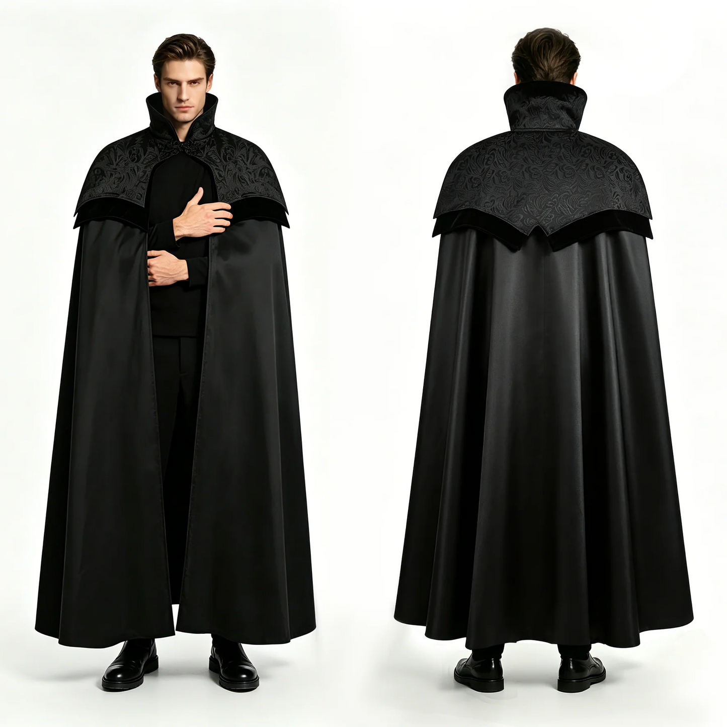 Men's Gothic Long Poncho Vampire Clothing Medieval Steampunk Stand Up Costume