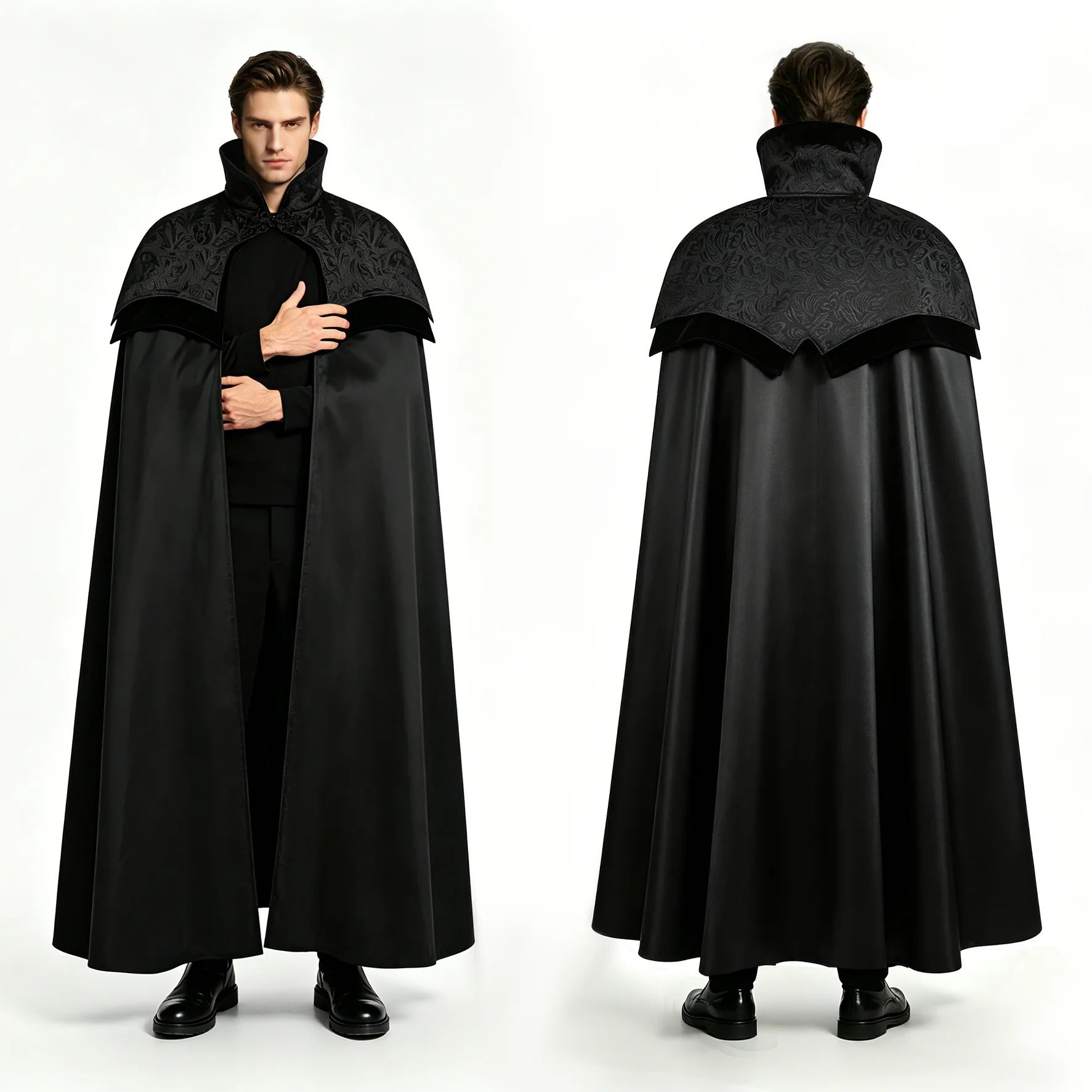 Men's Gothic Long Poncho Vampire Clothing Medieval Steampunk Stand Up Costume