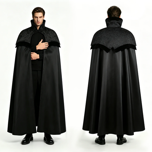 Men's Gothic Long Poncho Vampire Clothing Medieval Steampunk Stand Up Costume