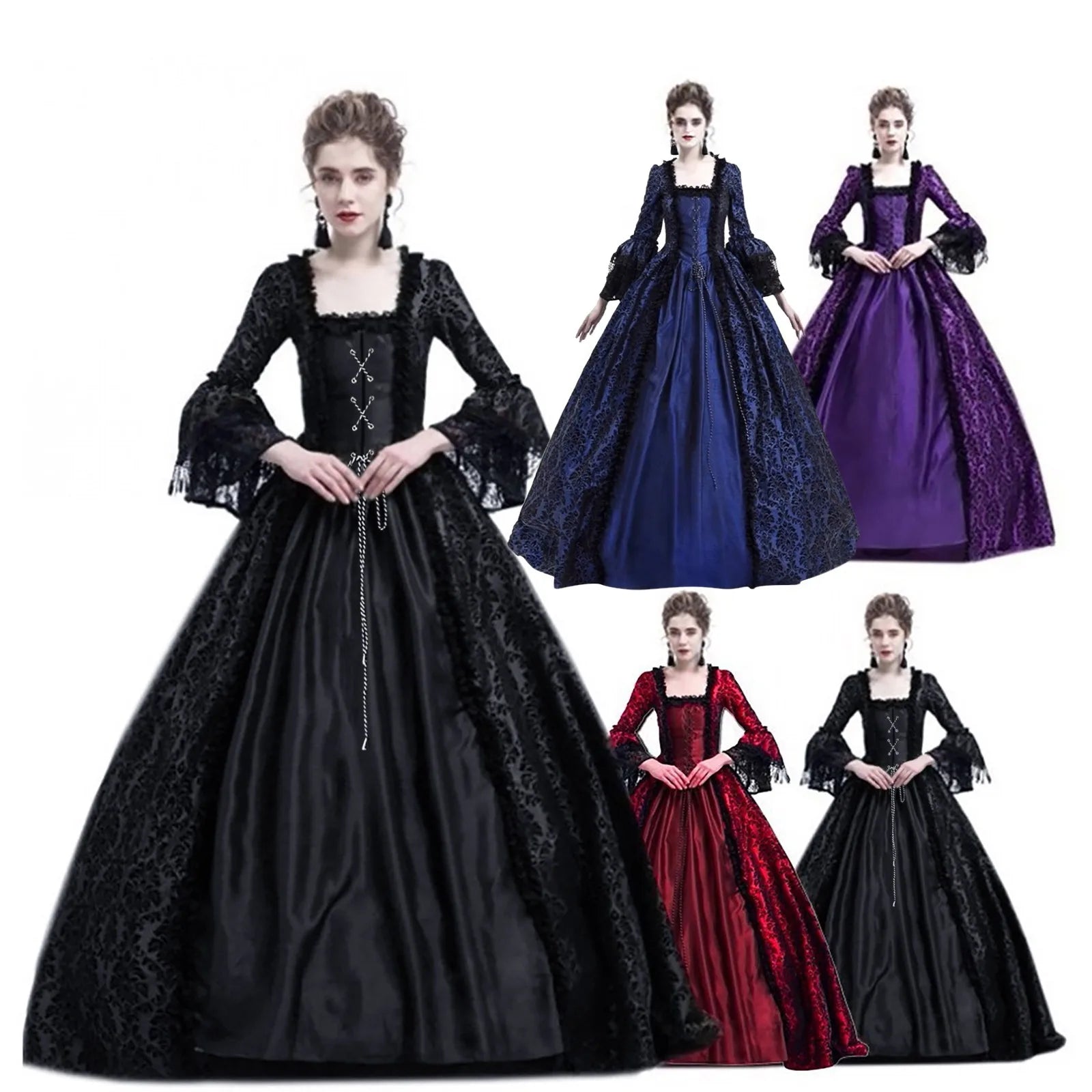 Halloween Costume for Adult Women Medieval Costume Vintage Gothic Halloween Suit 할로윈 코스튬 - Black / XXXL